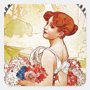 Alphonse Mucha Summer Square Sticker