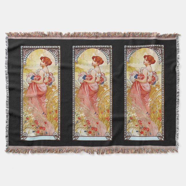 Alphonse Mucha Summer Throw Blanket (Front)