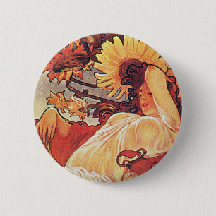 Alphonse Mucha Sunflower 6 Cm Round Badge