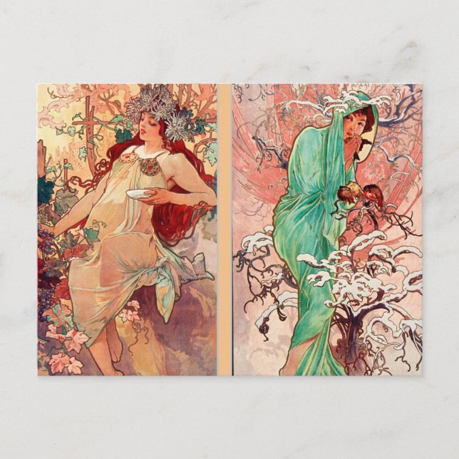 Alphonse Mucha, The Four Seasons (1896)  Postcard (Front)