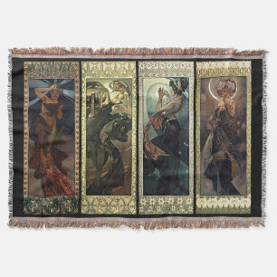 Alphonse Mucha The Moon And The Stars Rugs Throw Blanket