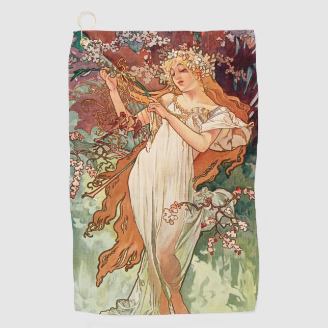 Alphonse Mucha, The Seasons (1896) Spring Golf Towel (Front)
