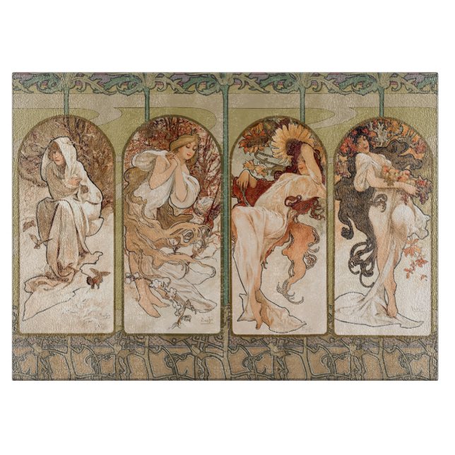 Alphonse Mucha The Seasons 1897 Art Nouveau Cutting Board (Front)