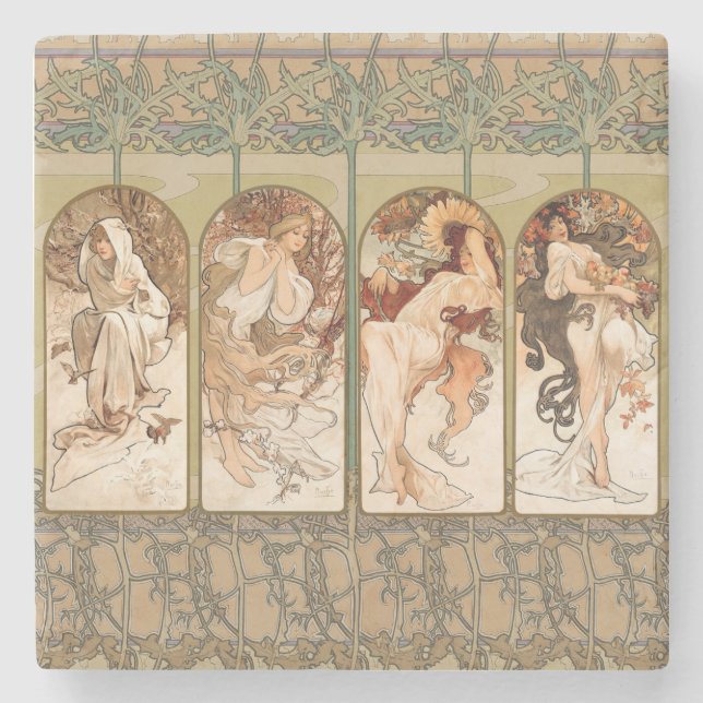 Alphonse Mucha The Seasons 1897 Art Nouveau Stone Coaster (Front)