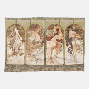 Alphonse Mucha The Seasons 1897 Art Nouveau Tea Towel