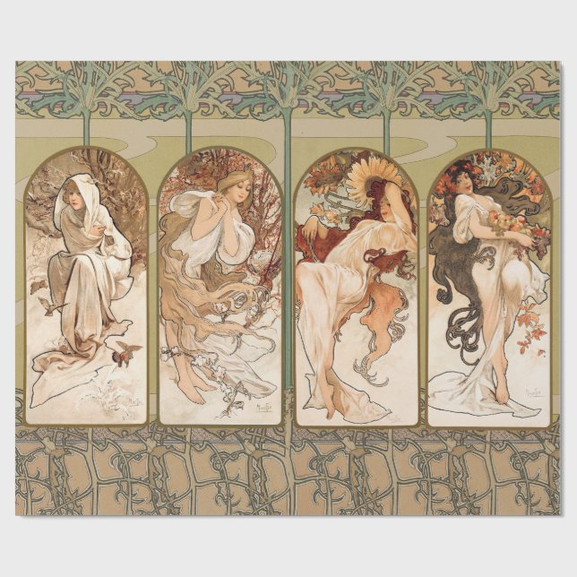 Alphonse Mucha The Seasons 1897 Art Nouveau Wrapping Paper (Flat)