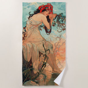Alphonse Mucha, The Seasons, Summer (1896) Beach Towel
