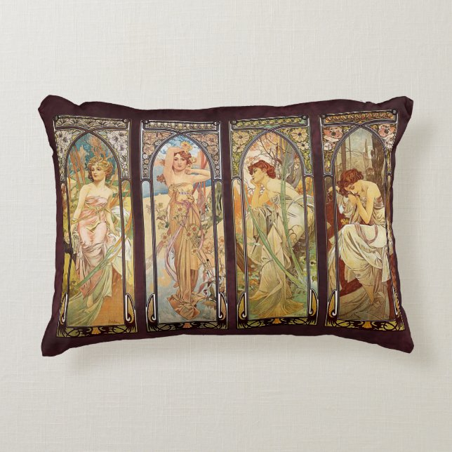 Alphonse Mucha, The Times of the Day Decorative Cushion (Front)