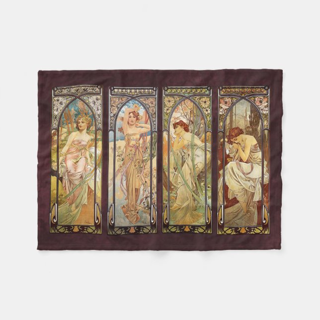Alphonse Mucha, The Times of the Day Fleece Blanket (Front (Horizontal))