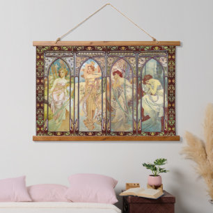 Alphonse Mucha -The times of the day Hanging Tapestry