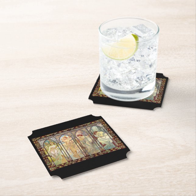 Alphonse Mucha -The times of the day  Paper Coaster (Insitu)