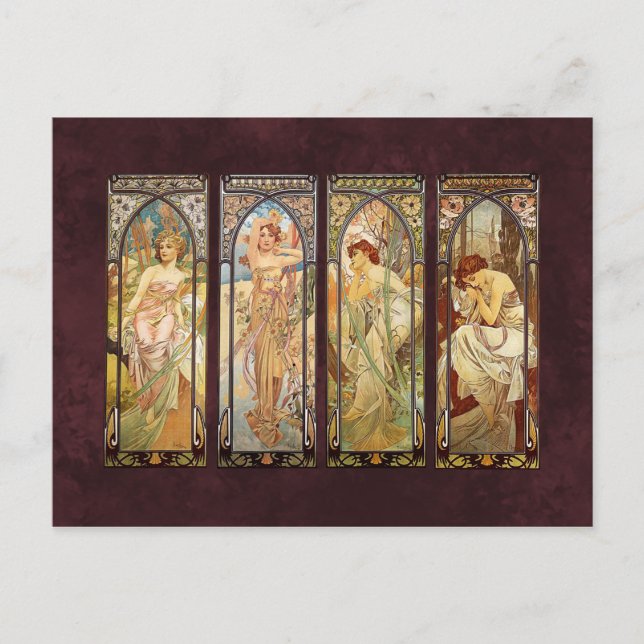 Alphonse Mucha, The Times of the Day Postcard (Front)