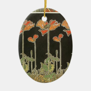 Alphonse Mucha Vintage Popular Art Nouveau Poppies Ceramic Tree Decoration