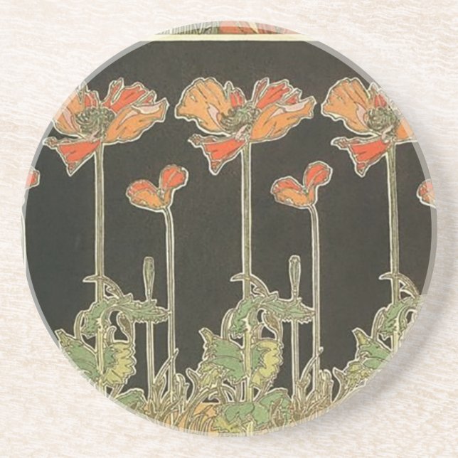 Alphonse Mucha Vintage Popular Art Nouveau Poppies Coaster (Front)
