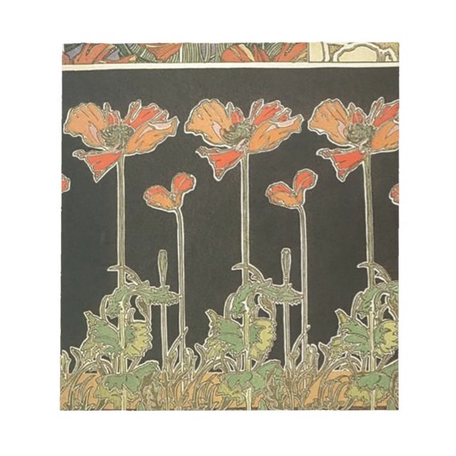 Alphonse Mucha Vintage Popular Art Nouveau Poppies Notepad (Front)