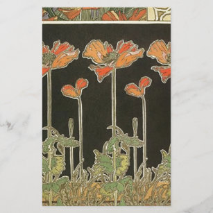 Alphonse Mucha Vintage Popular Art Nouveau Poppies Stationery