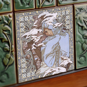 Alphonse Mucha Winter 4Seasons Art Nouveau Vintage Tile