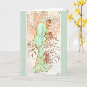 Alphonse Mucha Winter Vintage Art Nouveau Painting Card