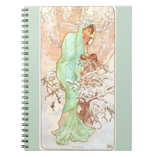 Alphonse Mucha Winter Vintage Art Nouveau Painting Notebook