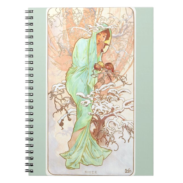 Alphonse Mucha Winter Vintage Art Nouveau Painting Notebook (Front)