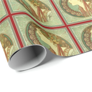 Alphonse Mucha Woman Laurel Art Nouveau Wrapping Paper