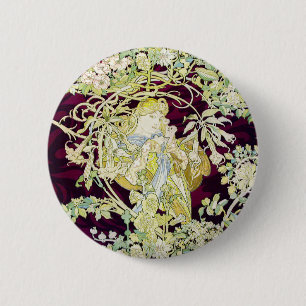 Alphonse Mucha Woman with Daisy Art Nouveau Art 6 Cm Round Badge
