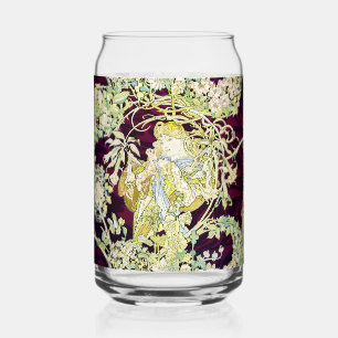 Alphonse Mucha Woman with Daisy Art Nouveau Art Can Glass