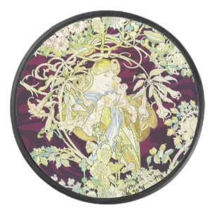 Alphonse Mucha Woman with Daisy Art Nouveau Art Hockey Puck