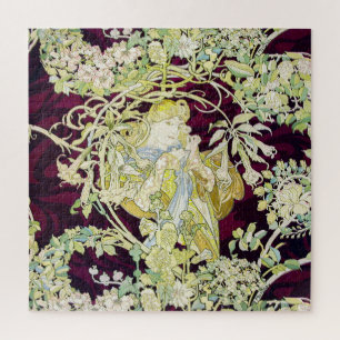 Alphonse Mucha Woman with Daisy Art Nouveau Art Jigsaw Puzzle