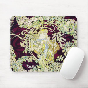 Alphonse Mucha Woman with Daisy Art Nouveau Art Mouse Pad