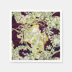 Alphonse Mucha Woman with Daisy Art Nouveau Art Napkin