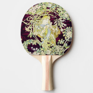 Alphonse Mucha Woman with Daisy Art Nouveau Art Ping Pong Paddle