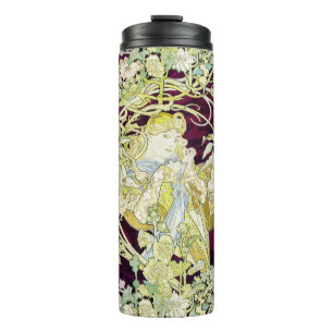Alphonse Mucha Woman with Daisy Art Nouveau Art Thermal Tumbler