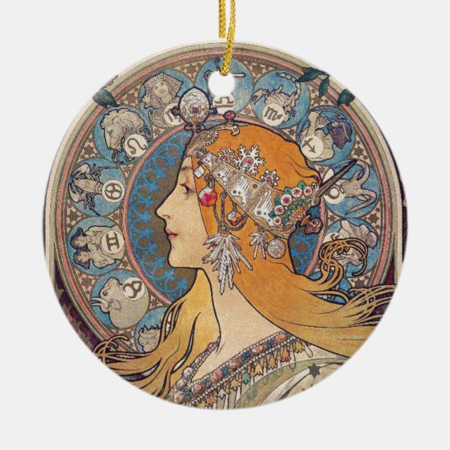 Alphonse Mucha , “Zodiac” Ceramic Tree Decoration (Front)