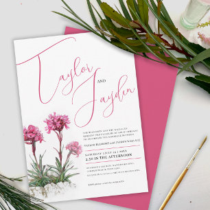 Alpine catchfly watercolor pink flowers weddiing invitation