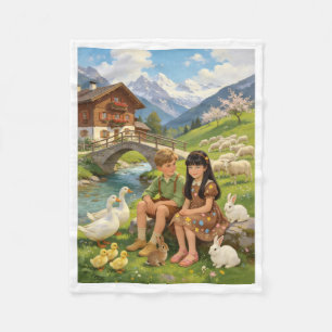 Alpine Children and Farm Animals Fleece Blanket
