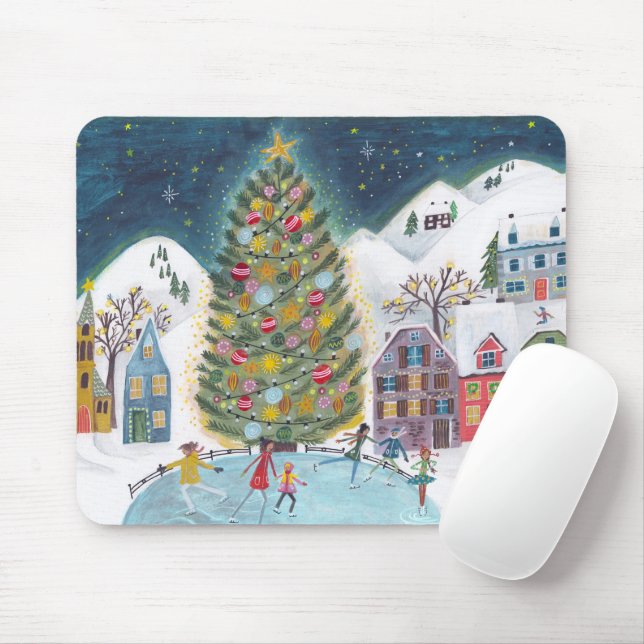 Alpine Christmas Village Tree Winter Scene Mouse P Pad (With Mouse)