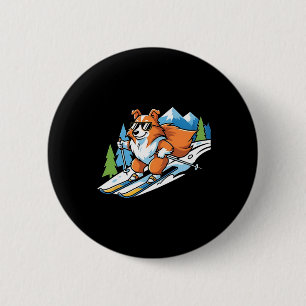 Alpine Corgi On Skis Cool Sungles Winter Scene 6 Cm Round Badge