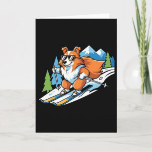 Alpine Corgi On Skis Cool Sungles Winter Scene Card