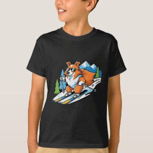 Alpine Corgi On Skis Cool Sungles Winter Scene  T-Shirt