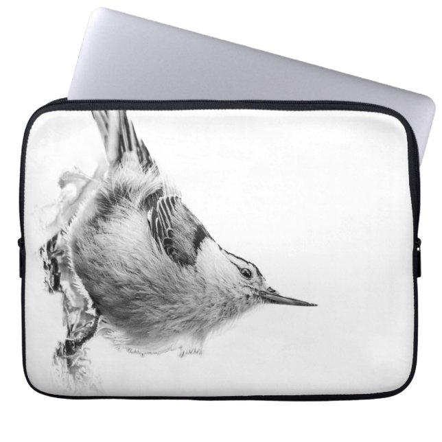 Alpine Elegance: White Nuthatch Bird Laptop Sleeve (Front)