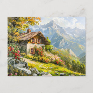 Alpine Farmhouse with Valley View Postcard