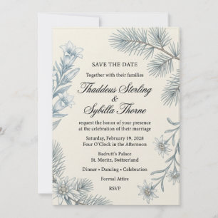 Alpine Gentians, Edelweiss Flowers, Pine Needles, Invitation