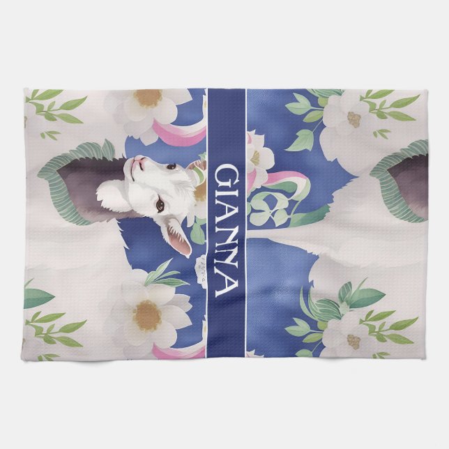 Alpine Goat Watercolor Colourful Pattern Tea Towel (Horizontal)