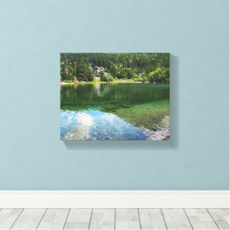 Alpine Lake Village – Crystal Clear Water Mountain Canvas Print