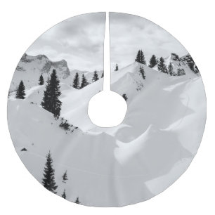 Alpine Landscape: Snowy Fir Trees Mountains Brushed Polyester Tree Skirt