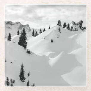 Alpine Landscape: Snowy Fir Trees Mountains Glass Coaster