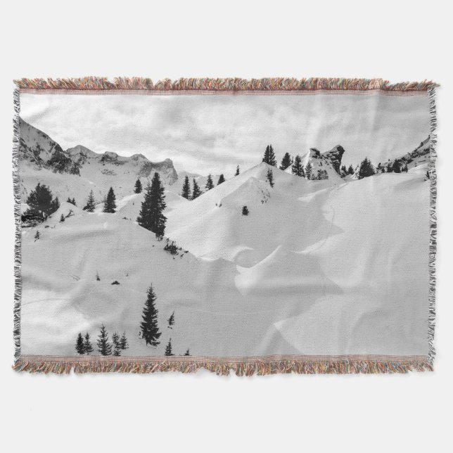 Alpine Landscape: Snowy Fir Trees Mountains Throw Blanket (Front)