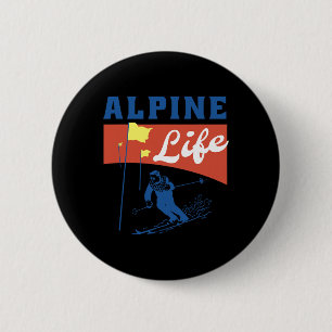 Alpine Life – Retro Skiing Graphic For Winter Spor 6 Cm Round Badge
