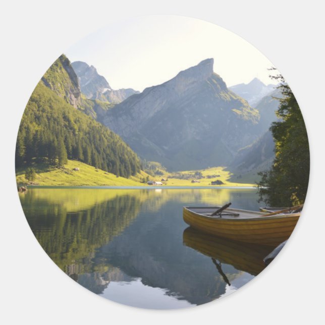 Alpine Mountain Lake in Switzerland Classic Round Sticker (Front)